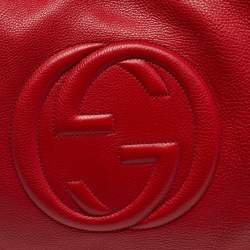 Pre Owned Gucci Red Pebbled Leather Soho Hobo