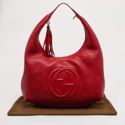 Pre Owned Gucci Red Pebbled Leather Soho Hobo