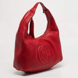 Pre Owned Gucci Red Pebbled Leather Soho Hobo
