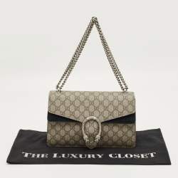 Pre Owned Gucci Beige/Black GG Supreme Canvas and Suede Small Dionysus Shoulder Bag