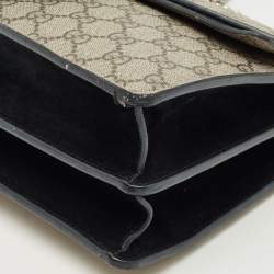 Pre Owned Gucci Beige/Black GG Supreme Canvas and Suede Small Dionysus Shoulder Bag