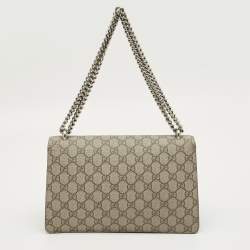 Pre Owned Gucci Beige/Black GG Supreme Canvas and Suede Small Dionysus Shoulder Bag