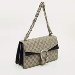 Pre Owned Gucci Beige/Black GG Supreme Canvas and Suede Small Dionysus Shoulder Bag