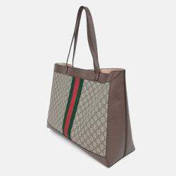Pre Owned Gucci Beige Coated Canvas Ophidia GG Supreme Tote Bag