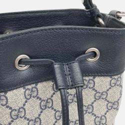 Pre Owned Gucci Beige Navy Blue Coated Canvas Ophidia Small Bucket Bag