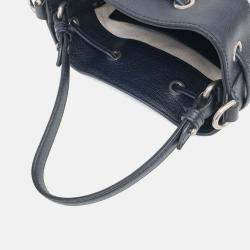 Pre Owned Gucci Beige Navy Blue Coated Canvas Ophidia Small Bucket Bag