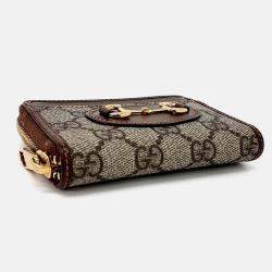 Pre Owned Gucci Beige Brown Coated Canvas 1955 Horsebit Card Holder