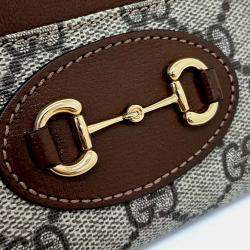 Pre Owned Gucci Beige Brown Coated Canvas 1955 Horsebit Card Holder