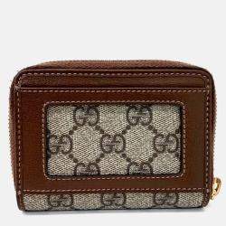 Pre Owned Gucci Beige Brown Coated Canvas 1955 Horsebit Card Holder