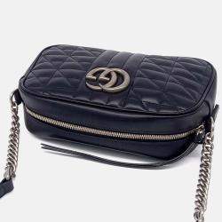 Pre Owned Gucci Black Leather Marmont Crossbody Bag