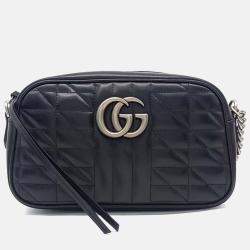 Pre Owned Gucci Black Leather Marmont Crossbody Bag