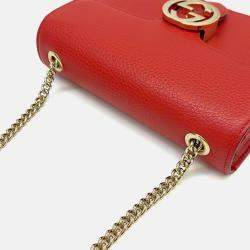 Pre Owned Gucci Red Leather Interlocking GG Crossbody Bag