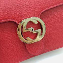 Pre Owned Gucci Red Leather Interlocking GG Crossbody Bag