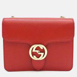 Pre Owned Gucci Red Leather Interlocking GG Crossbody Bag