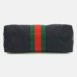 Pre Owned Gucci Black Leather Techno Web Canvas Tote and Shoulder Bag