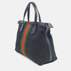 Pre Owned Gucci Black Leather Techno Web Canvas Tote and Shoulder Bag