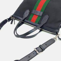 Pre Owned Gucci Black Leather Techno Web Canvas Tote and Shoulder Bag