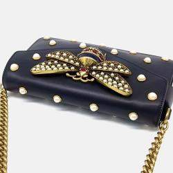 Pre Owned Gucci Black Leather Broadway Metal B Shoulder Bag