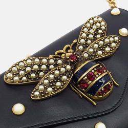 Pre Owned Gucci Black Leather Broadway Metal B Shoulder Bag