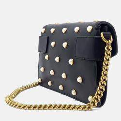 Pre Owned Gucci Black Leather Broadway Metal B Shoulder Bag