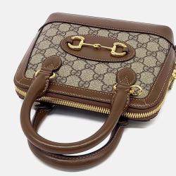 Pre Owned Gucci Brown Coated Canvas Horsebit 1955 Mini Top Handle Bag