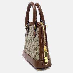 Pre Owned Gucci Brown Coated Canvas Horsebit 1955 Mini Top Handle Bag