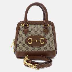 Pre Owned Gucci Brown Coated Canvas Horsebit 1955 Mini Top Handle Bag