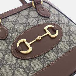 Pre Owned Gucci Brown Coated Canvas Horsebit 1955 Mini Top Handle Bag