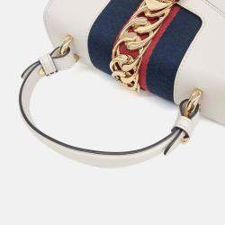 Pre Owned Gucci White Leather Sylvie Mini Tote and Crossbody Bag