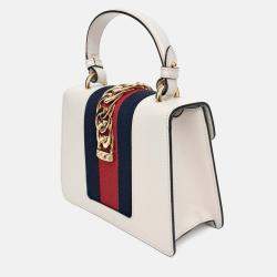 Pre Owned Gucci White Leather Sylvie Mini Tote and Crossbody Bag