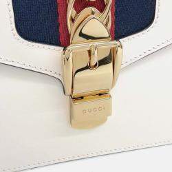 Pre Owned Gucci White Leather Sylvie Mini Tote and Crossbody Bag