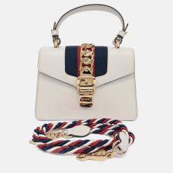 Pre Owned Gucci White Leather Sylvie Mini Tote and Crossbody Bag