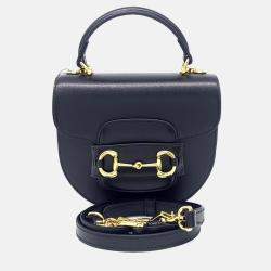 Pre Owned Gucci Black Leather 1955 Horsebit Mini Top Handle Bag