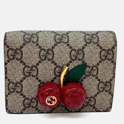 Pre Owned Gucci Beige Cherry Coated Canvas Bifold Wallet