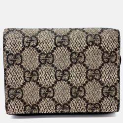 Pre Owned Gucci Beige Cherry Coated Canvas Bifold Wallet