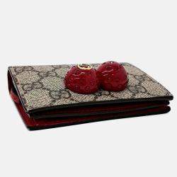 Pre Owned Gucci Beige Cherry Coated Canvas Bifold Wallet