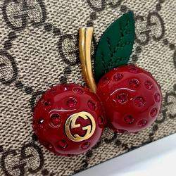 Pre Owned Gucci Beige Cherry Coated Canvas Bifold Wallet