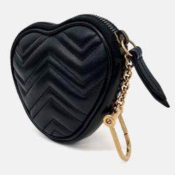 Pre Owned Gucci Black Leather Marmont Heart Coin Purse