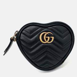 Pre Owned Gucci Black Leather Marmont Heart Coin Purse