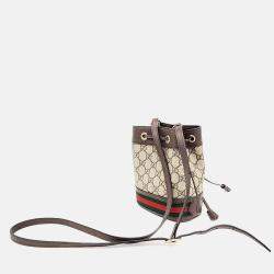 Pre Owned Gucci Brown Coated Canvas Ophidia Mini Bucket Bag