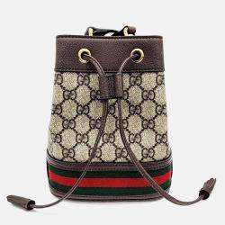 Pre Owned Gucci Brown Coated Canvas Ophidia Mini Bucket Bag