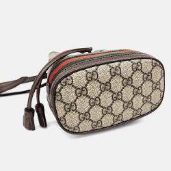 Pre Owned Gucci Brown Coated Canvas Ophidia Mini Bucket Bag