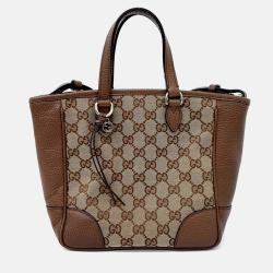 Pre Owned Gucci Brown Coated Canvas Jacquard Tote and Shoulder Bag