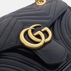 Pre Owned Gucci Black Leather Marmont Matrasse Shoulder Bag