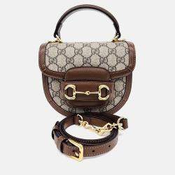 Pre Owned Gucci Beige Coated Canvas 1955 Horsebit Mini Top Handle Bag