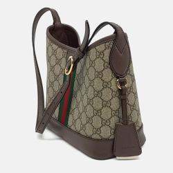 Pre Owned Gucci Brown Coated Canvas Ophidia GG Mini Shoulder Bag