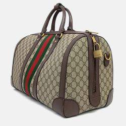 Pre Owned Gucci Beige Coated Canvas Savoy Small Duffel Bag