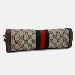 Pre Owned Gucci Beige/Brown Coated Canvas Ophidia GG Supreme Shoulder Bag