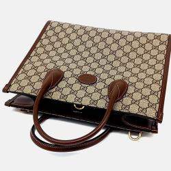 Pre Owned Gucci Beige/Brown Coated Canvas GG Small Tote Bag