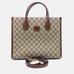 Pre Owned Gucci Beige/Brown Coated Canvas GG Small Tote Bag